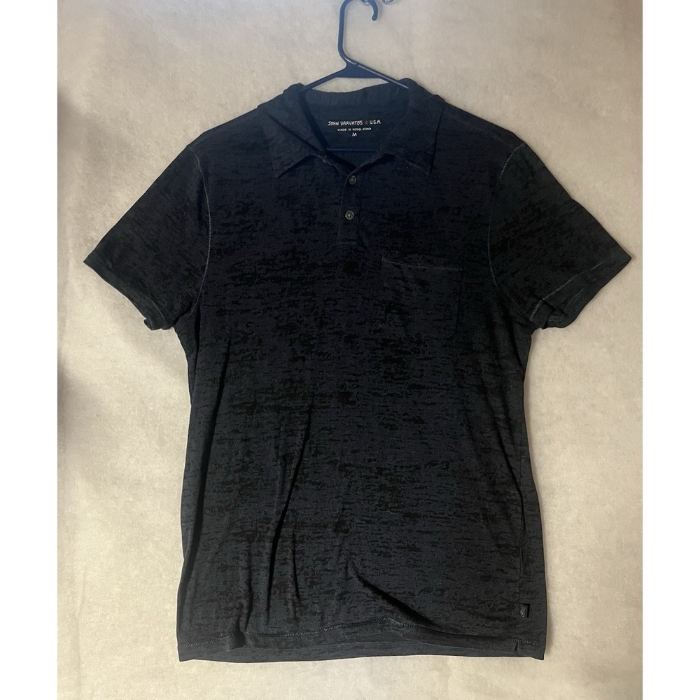 John Varvatos USA Peace Sign Camo Burnout See Through Polo Navy Mens Size Medium